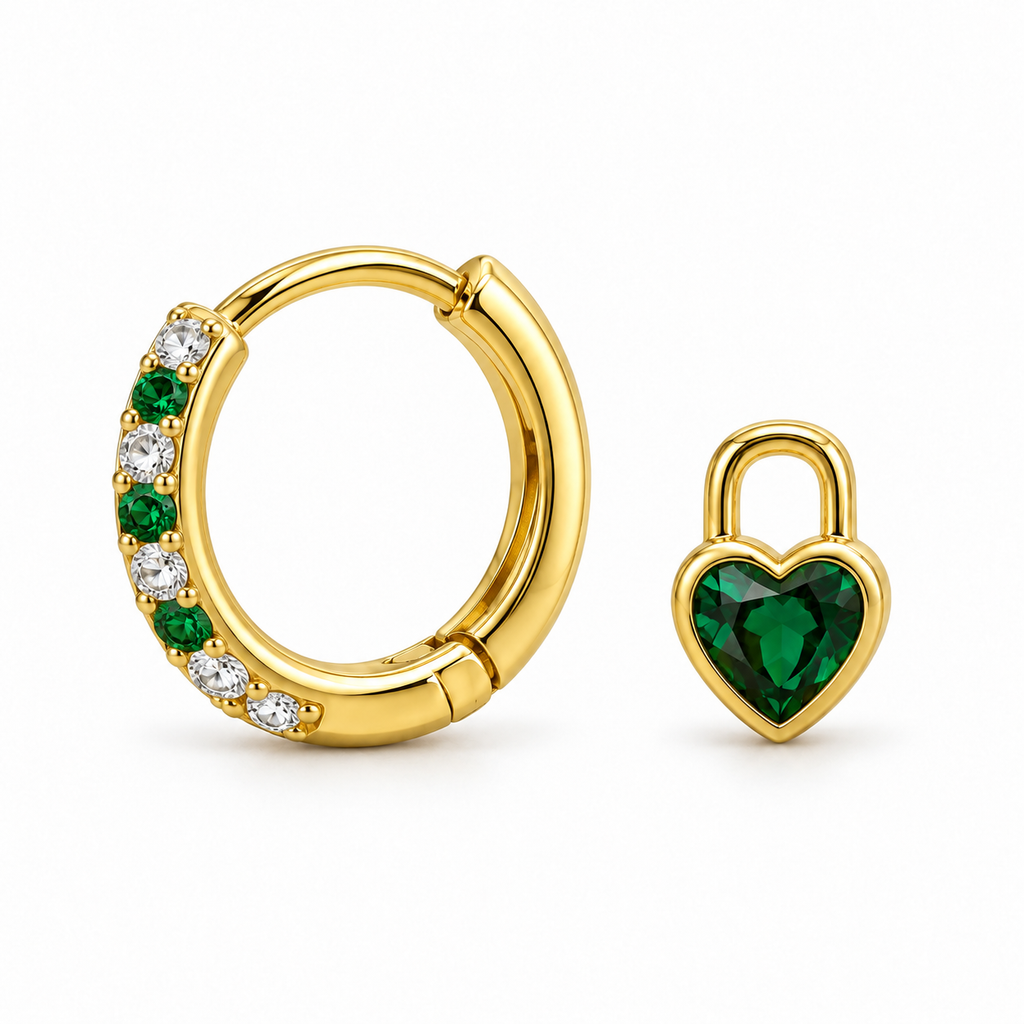 Orecchini a Cerchio con Cuore stass estraibile in Argento 925