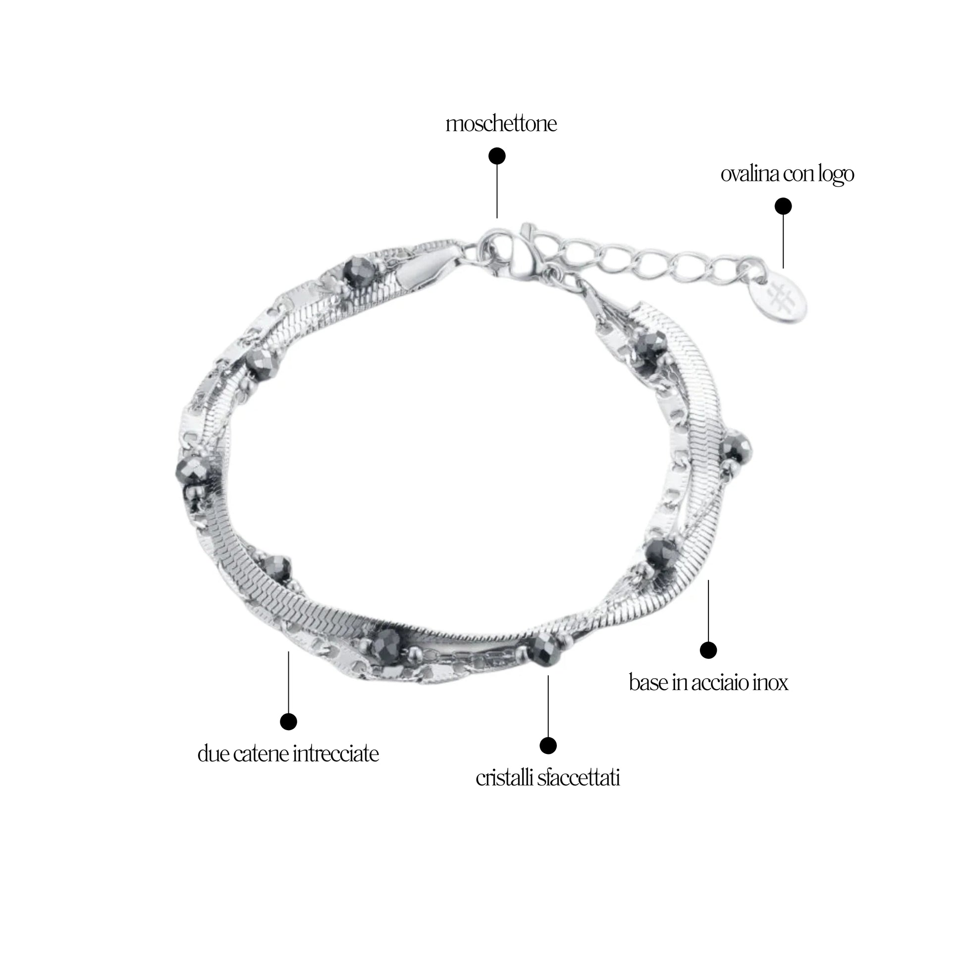 Bracciale Triplo Filo con cristalli neri Layers - Brand Gioielli