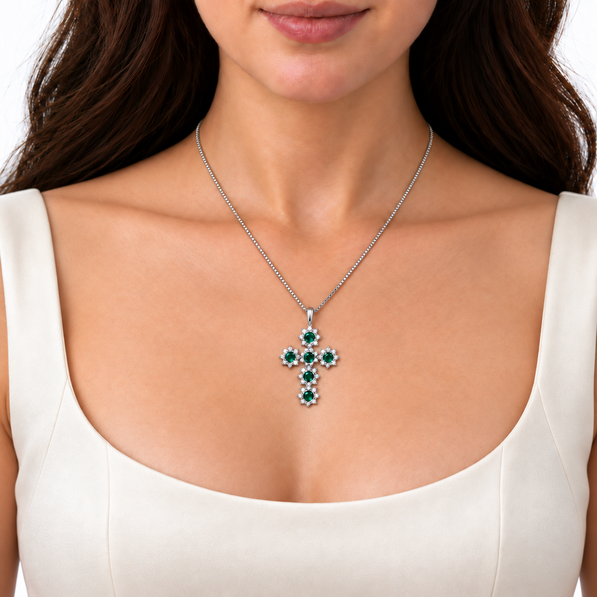 Collana Croce Floreale e pietre in Argento 925