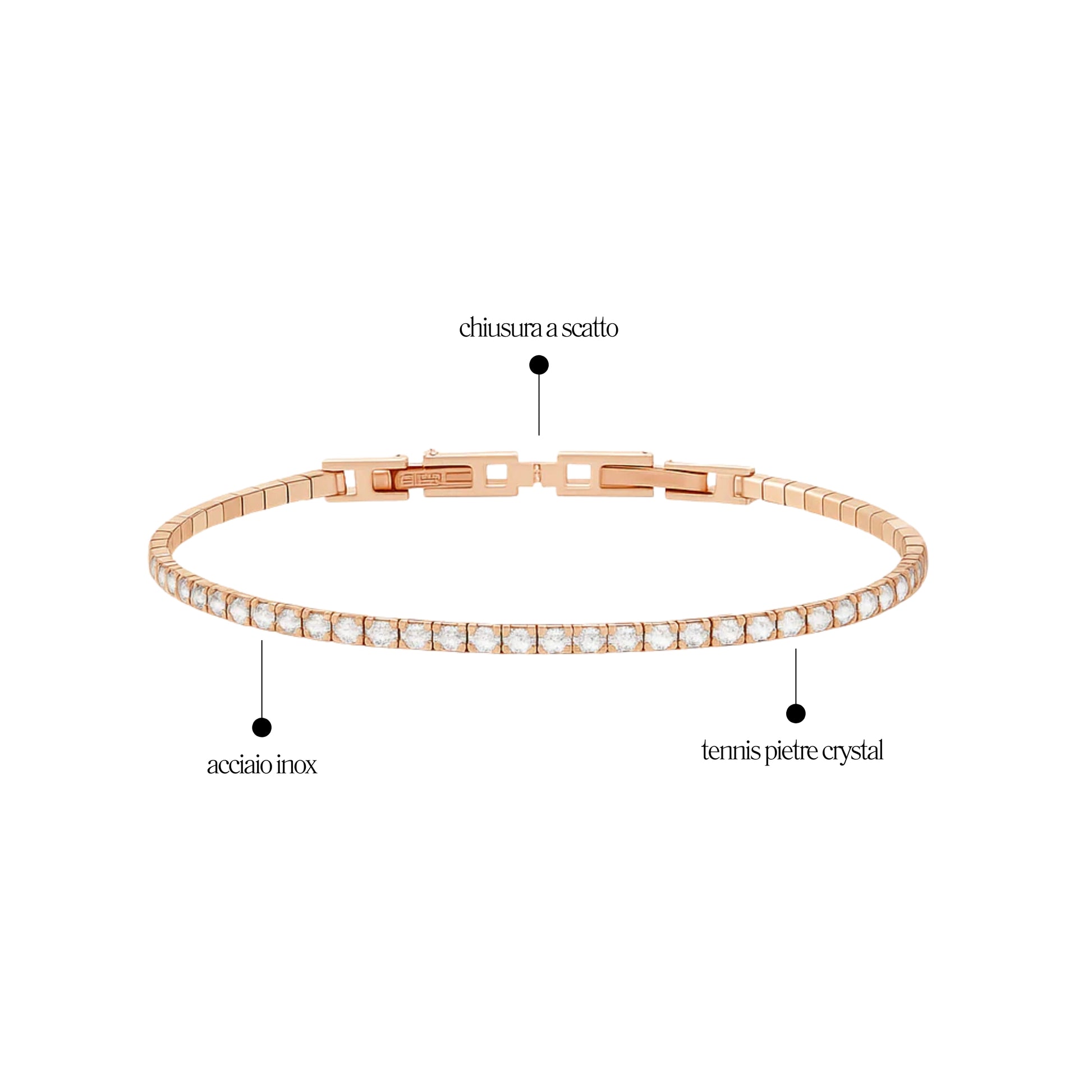 Bracciale Tennis Base Oro Rosa chiusura a scatto - Les Folies