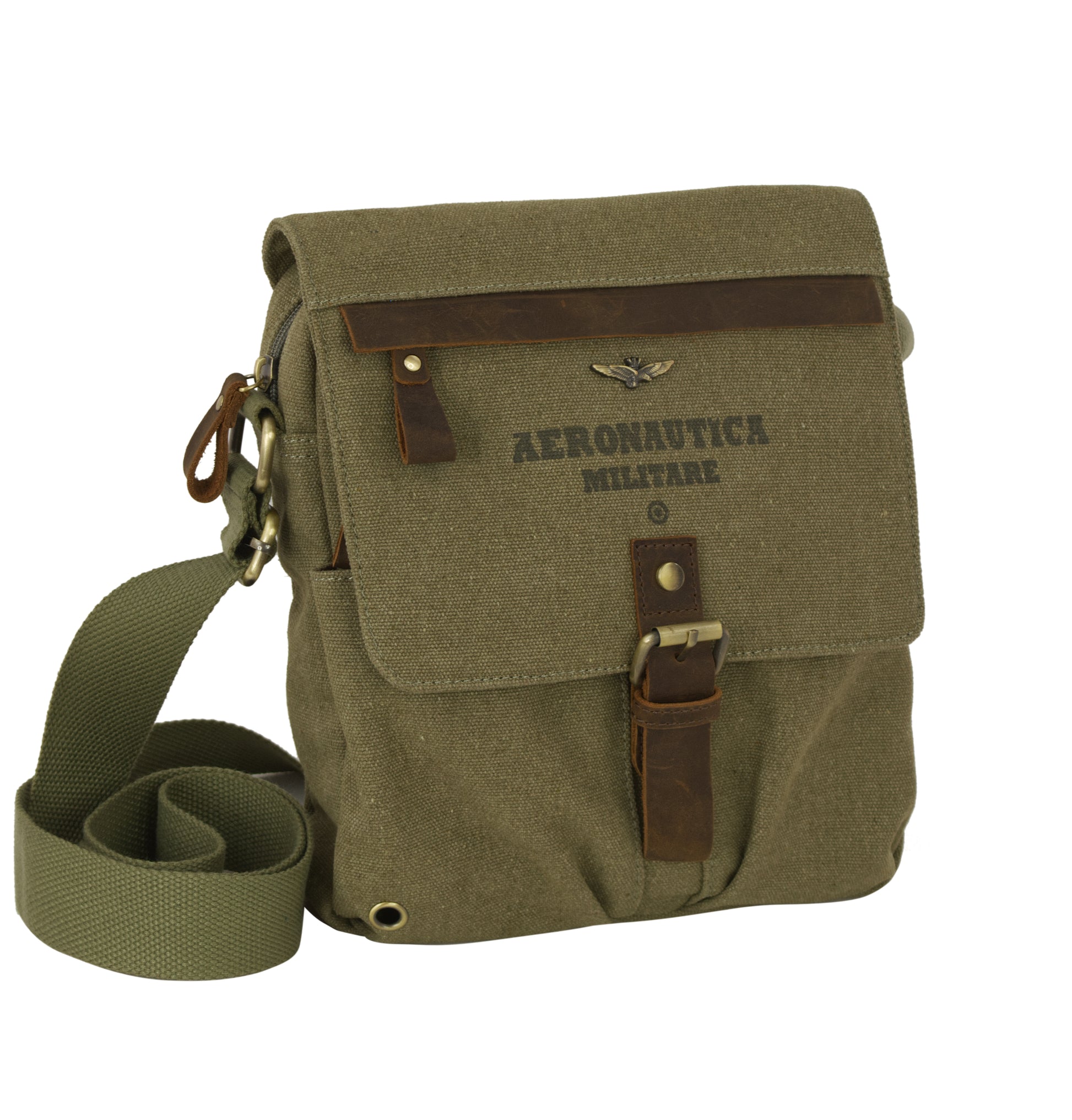 Tracolla Grande in Canvas e pelle Aeronautica Militare AM611 Canvas