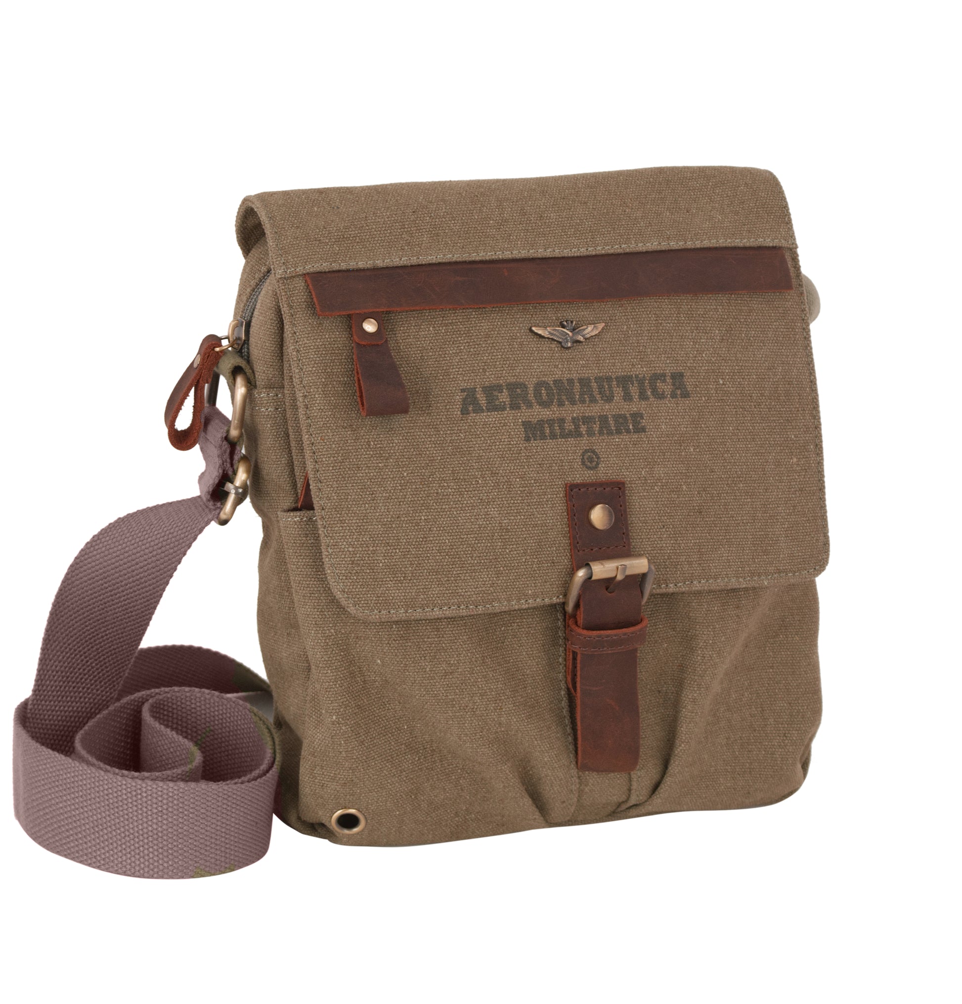 Tracolla Grande in Canvas e pelle Aeronautica Militare AM611 Canvas