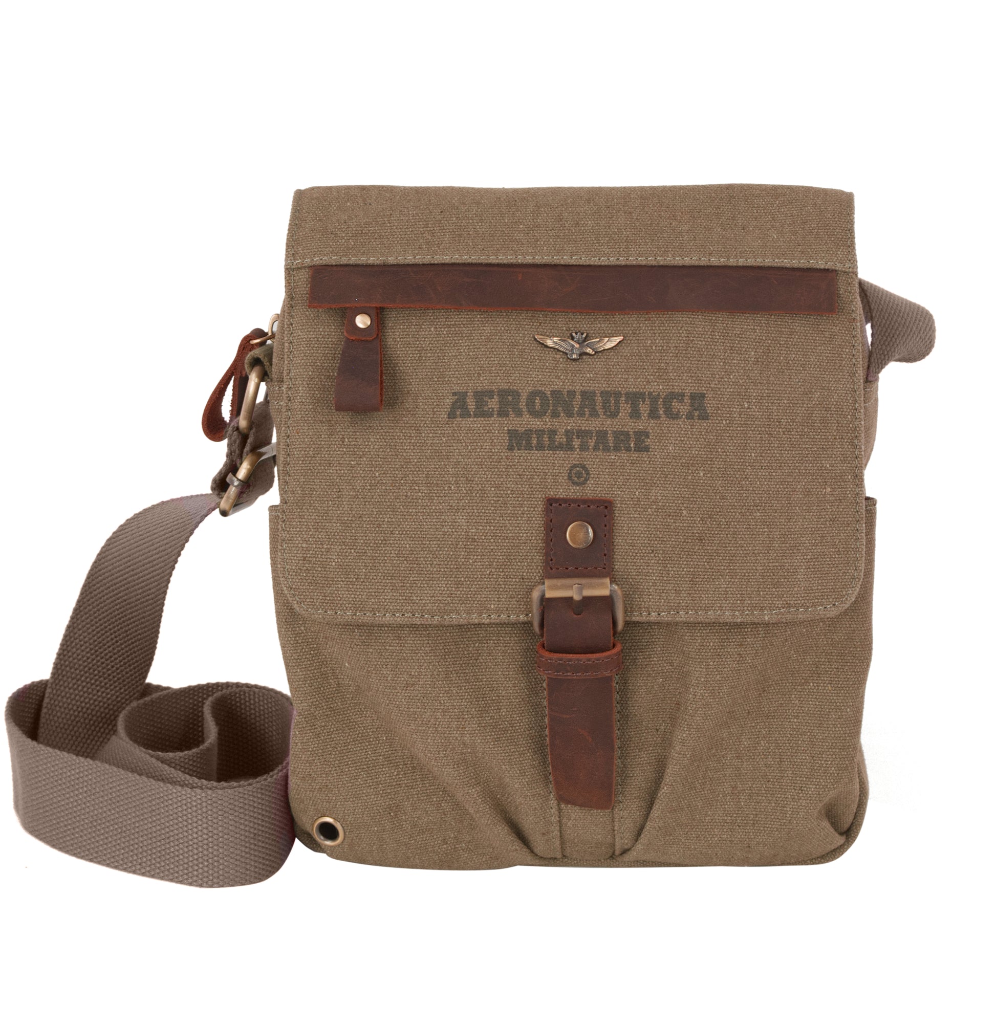 Tracolla Grande in Canvas e pelle Aeronautica Militare AM611 Canvas