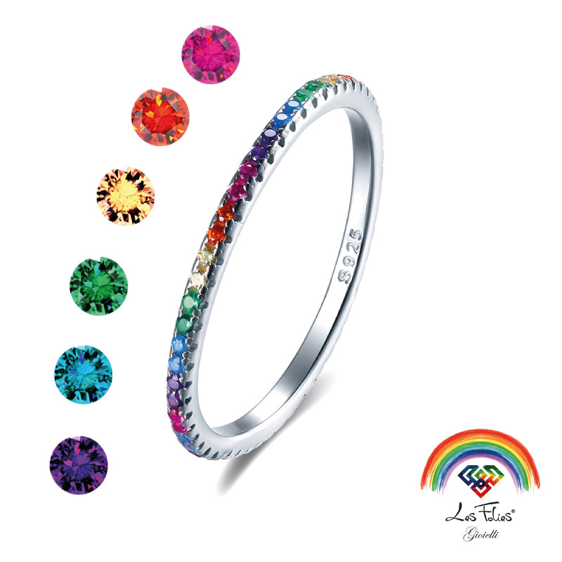 Anello veretta multicolor in argento 925