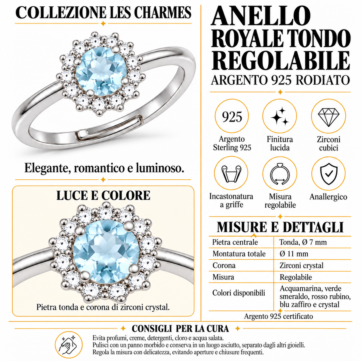 Verstelbare ring Royal Rond 11mm in 925 zilver