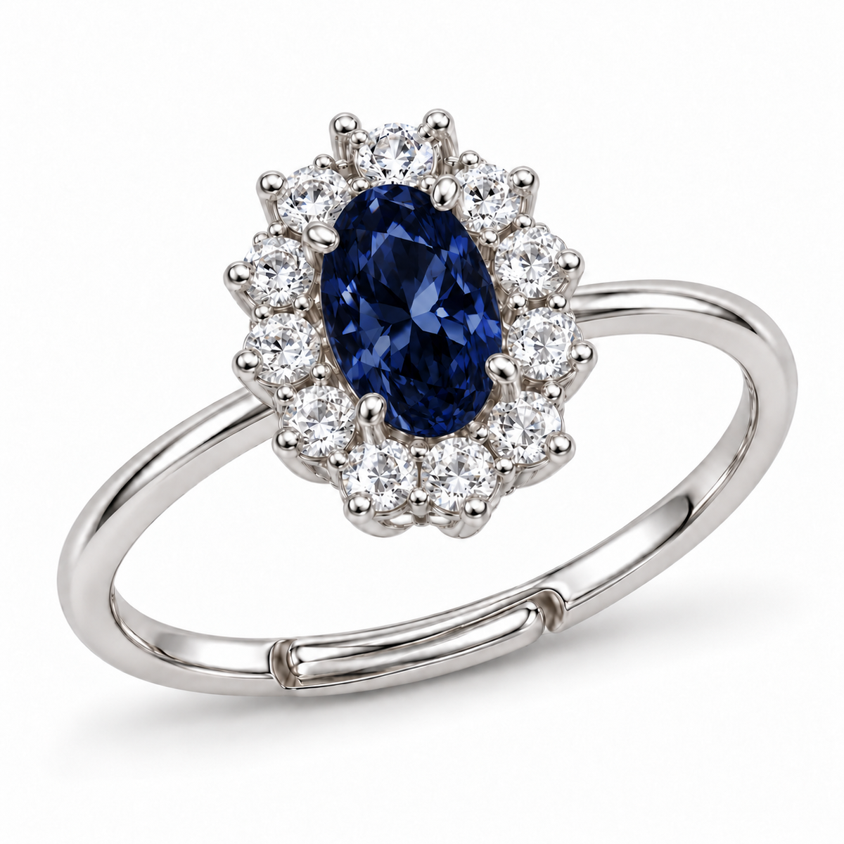 Verstelbare ring Royal Ovaal 14mm in 925 zilver