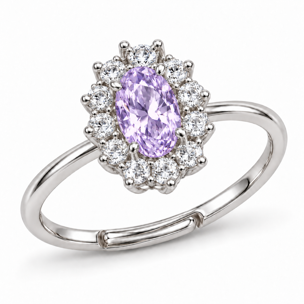 Verstelbare ring Royal Ovaal 14mm in 925 zilver