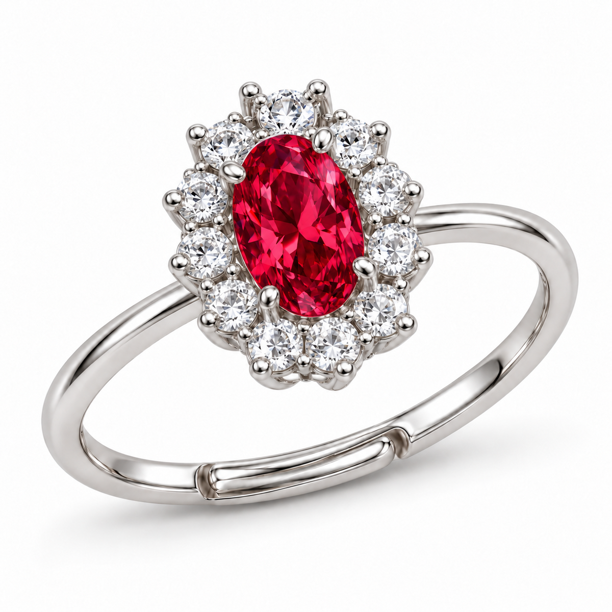 Verstelbare ring Royal Ovaal 14mm in 925 zilver