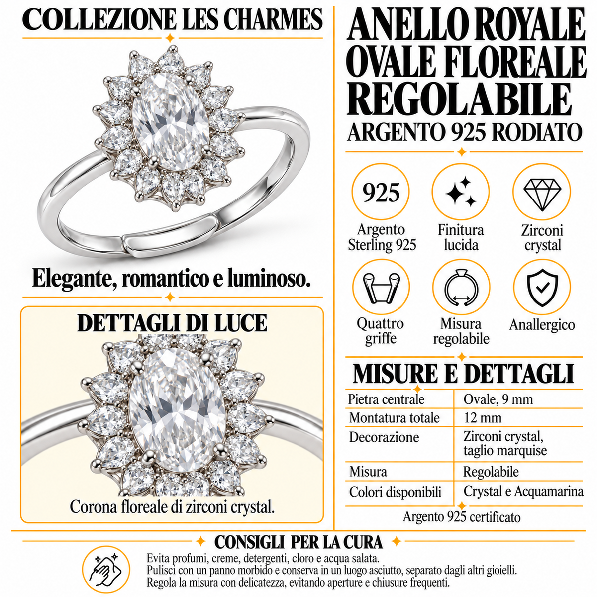 Verstelbare ring Royal Ovaal 12mm in 925 zilver