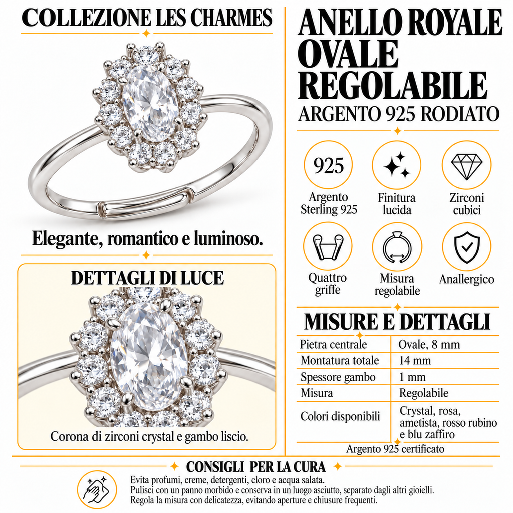 Regulowany pierścionek Royal Oval 14 mm ze srebra 925