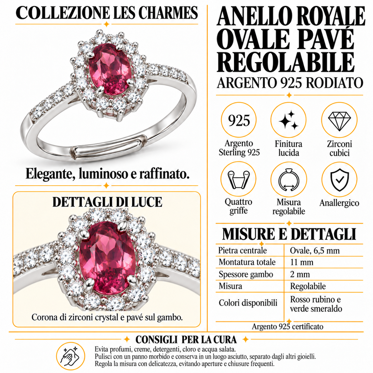 Verstelbare ring Royal Ovaal 11mm in 925 zilver