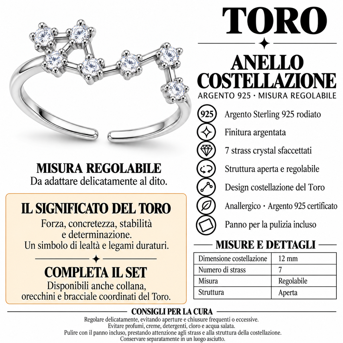 Anello Zodiaco Toro in Argento 925
