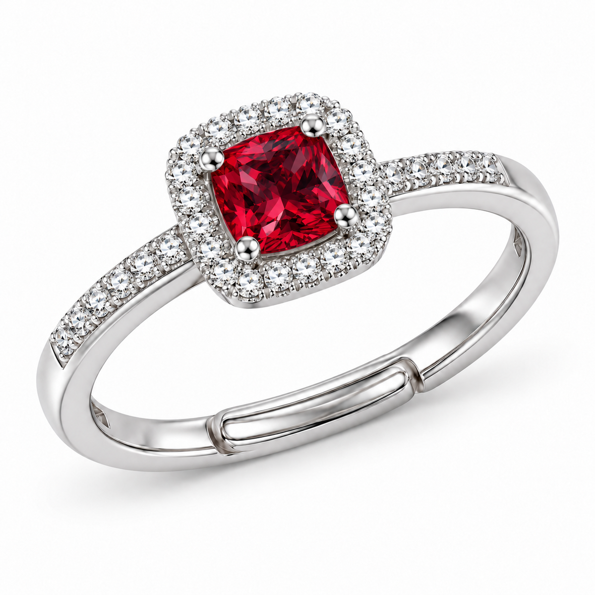 Verstelbare ring Royal Vierkant 8mm in 925 zilver