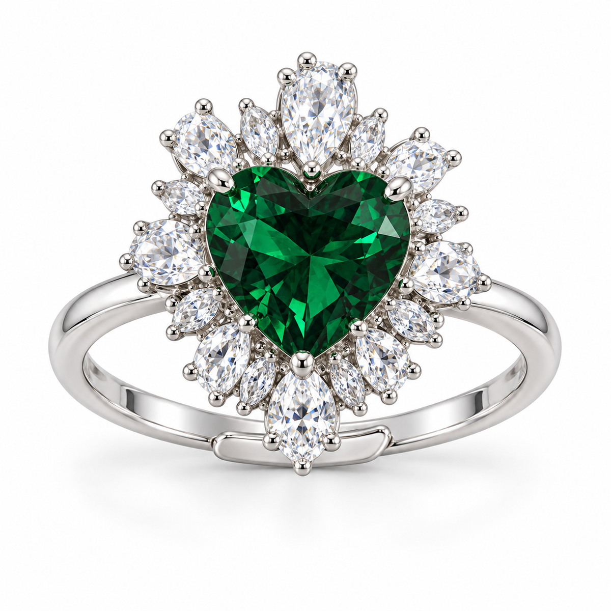 Verstelbare Royal-ring met hart en radiale kroon in 925 zilver