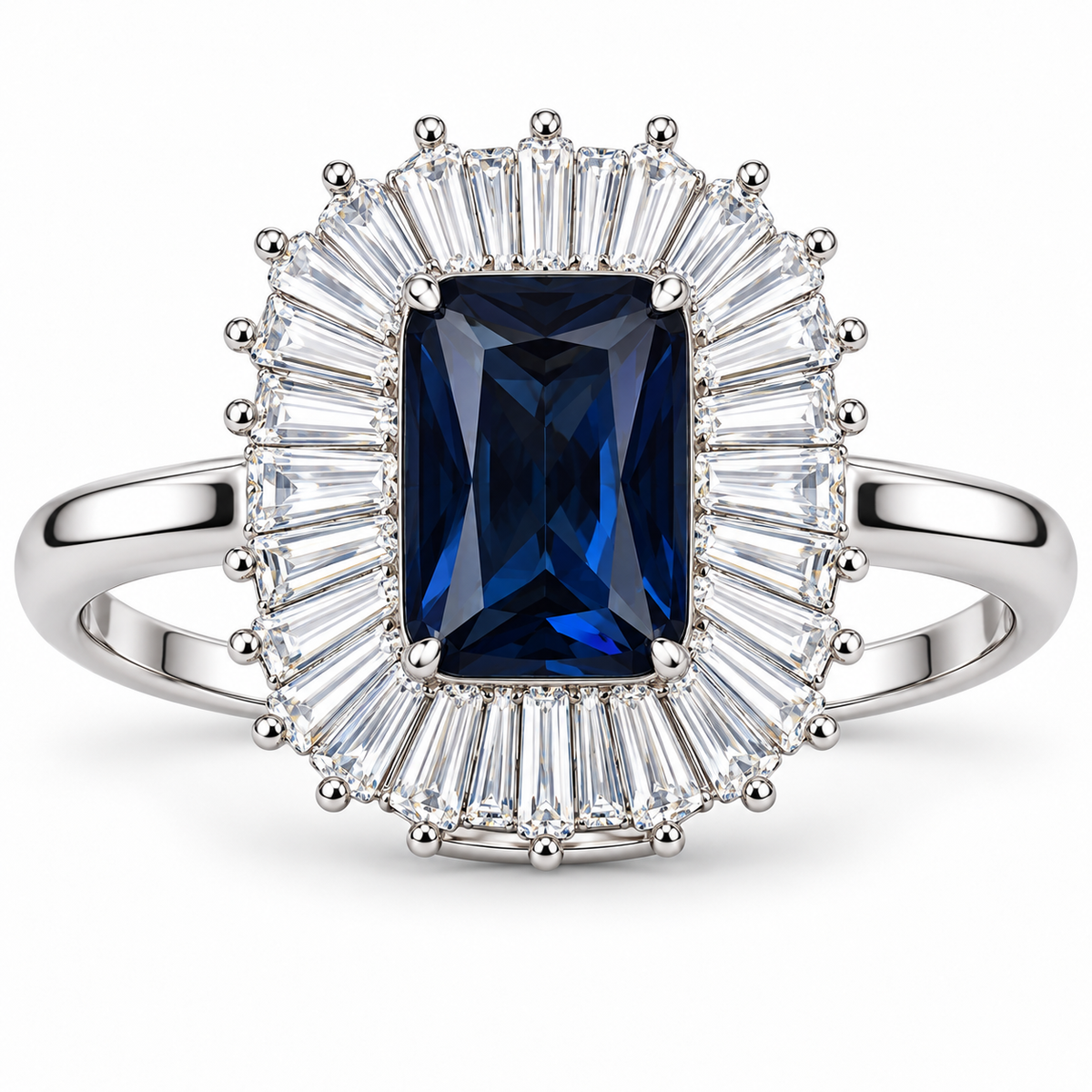 Verstelbare rechthoekige Royal-ring met baguettegeslepen stralen, 15 mm, van 925 zilver