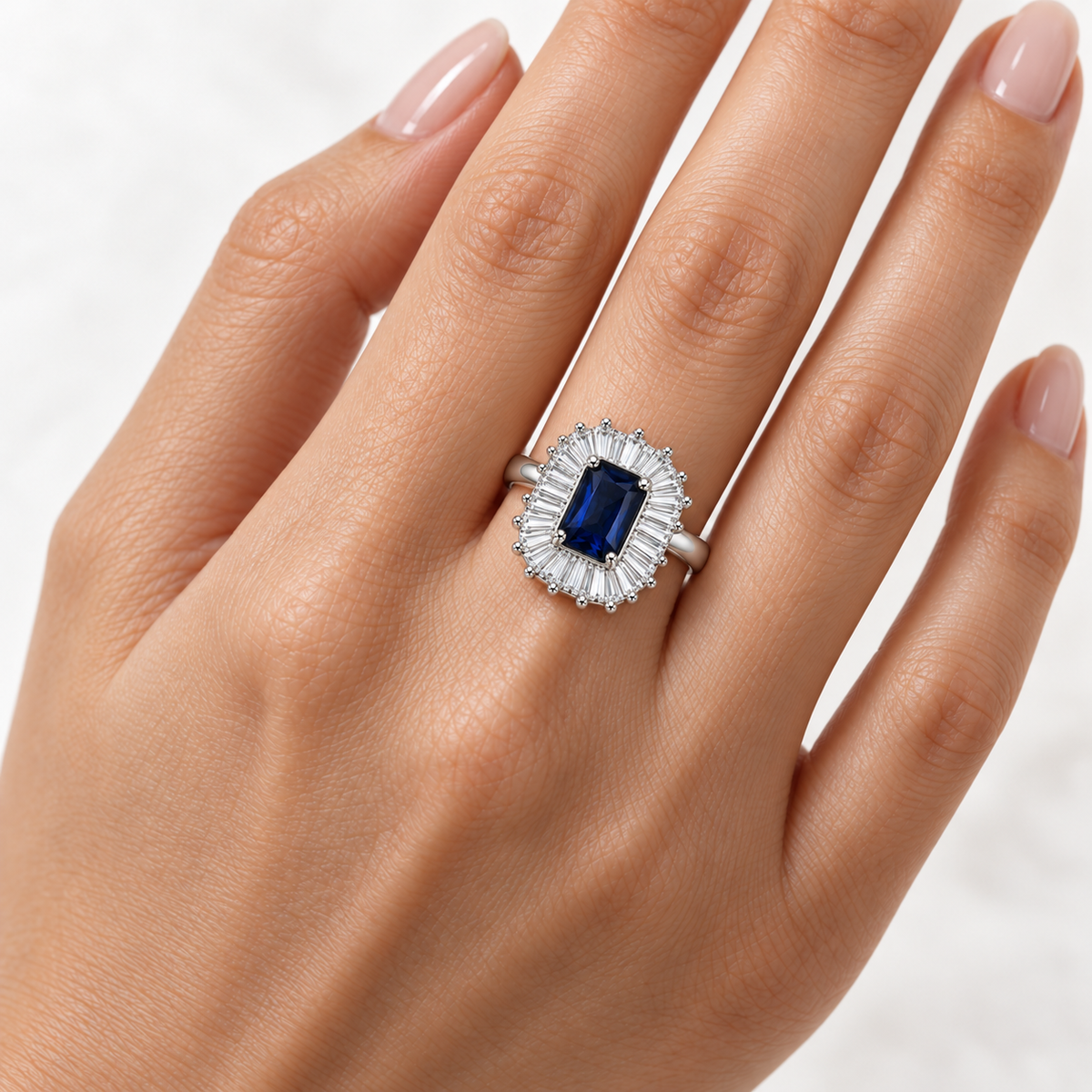 Verstelbare rechthoekige Royal-ring met baguettegeslepen stralen, 15 mm, van 925 zilver