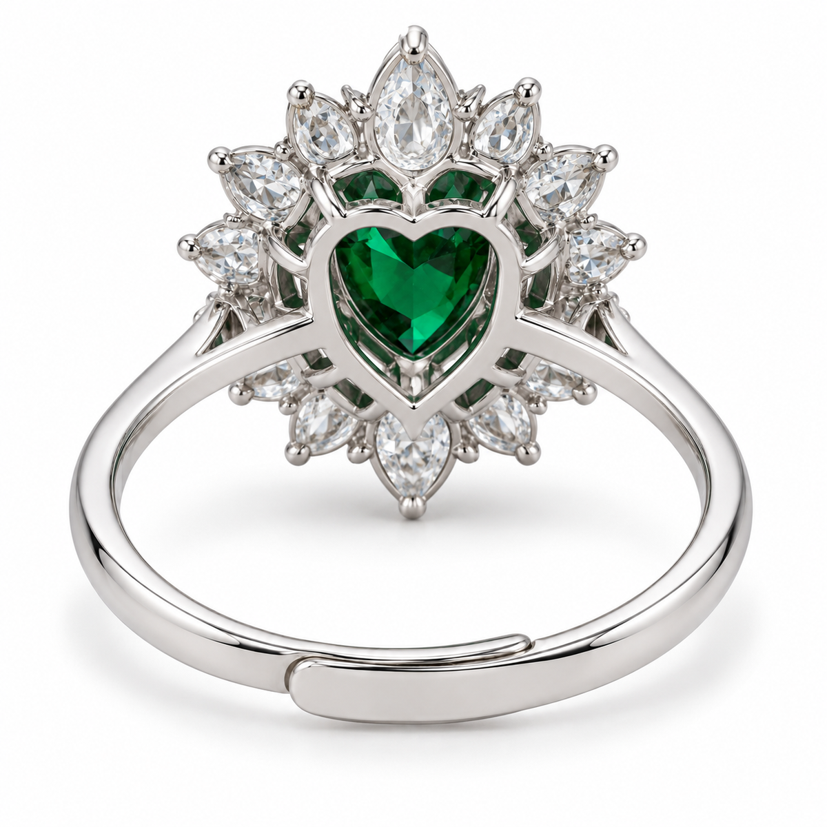 Verstelbare Royal-ring met hart en radiale kroon in 925 zilver