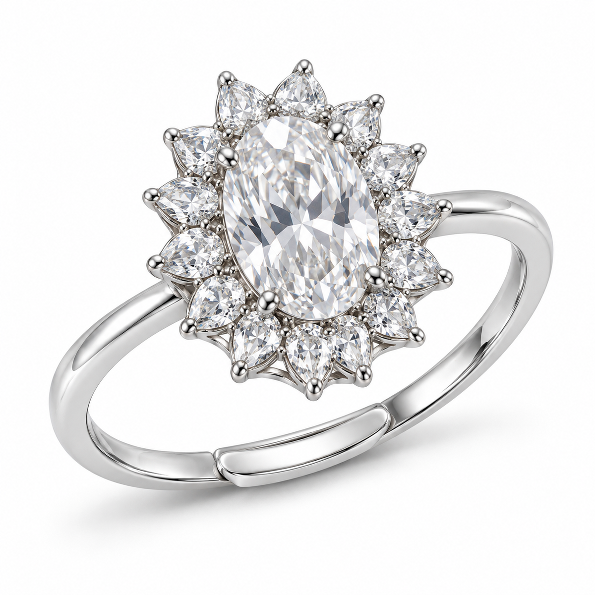 Verstelbare ring Royal Ovaal 12mm in 925 zilver