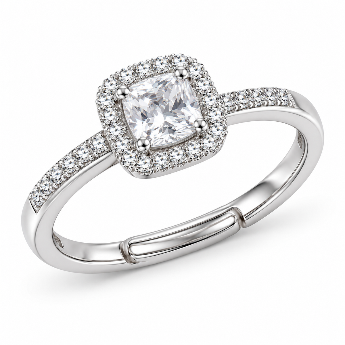 Verstelbare ring Royal Vierkant 8mm in 925 zilver