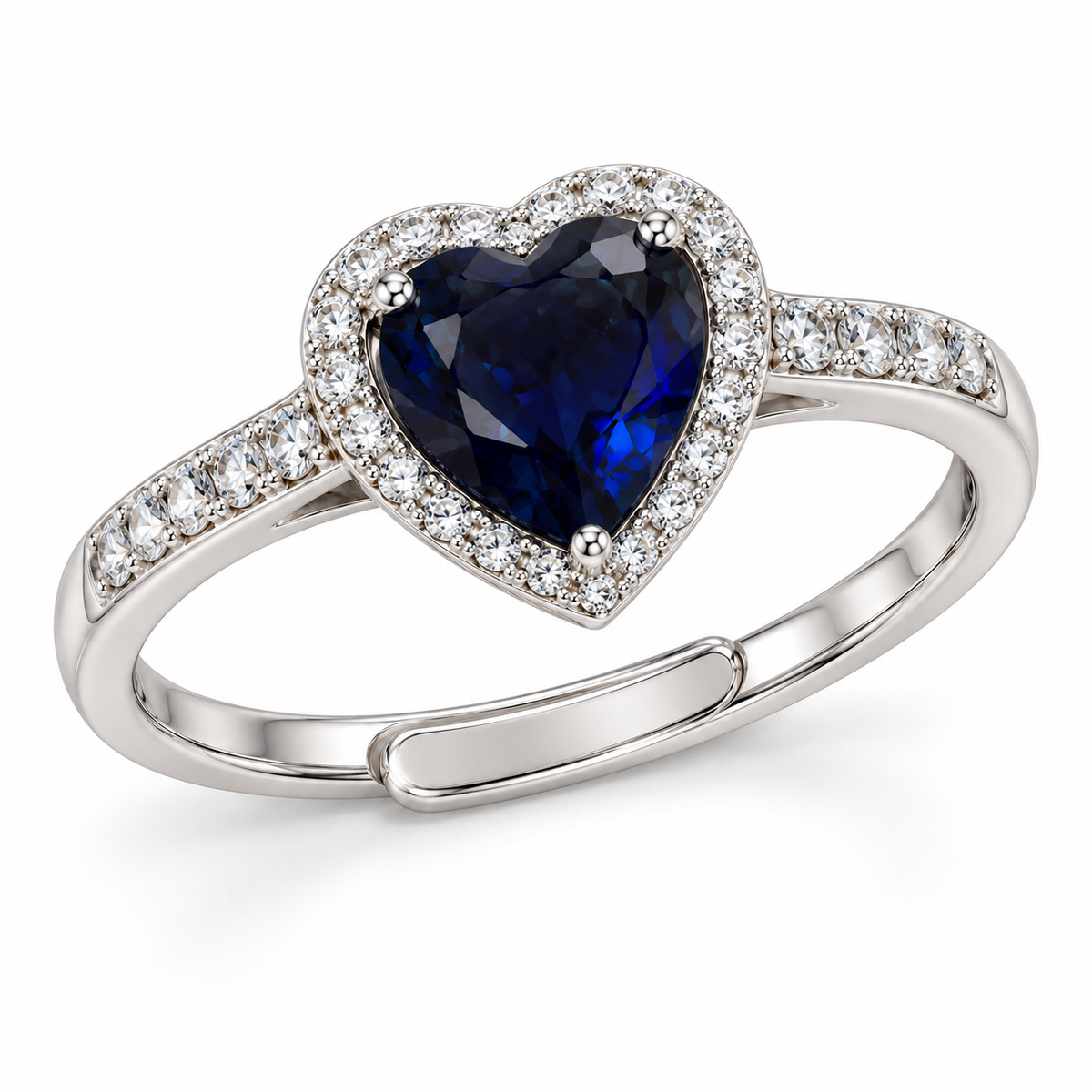 Verstelbare Royal-ring met hartje van 9 mm in 925 zilver