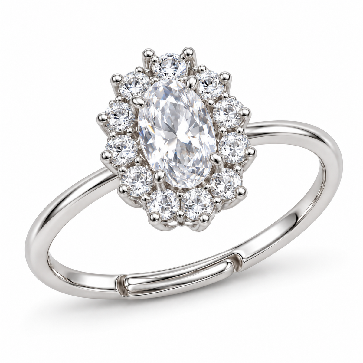 Verstelbare ring Royal Ovaal 14mm in 925 zilver