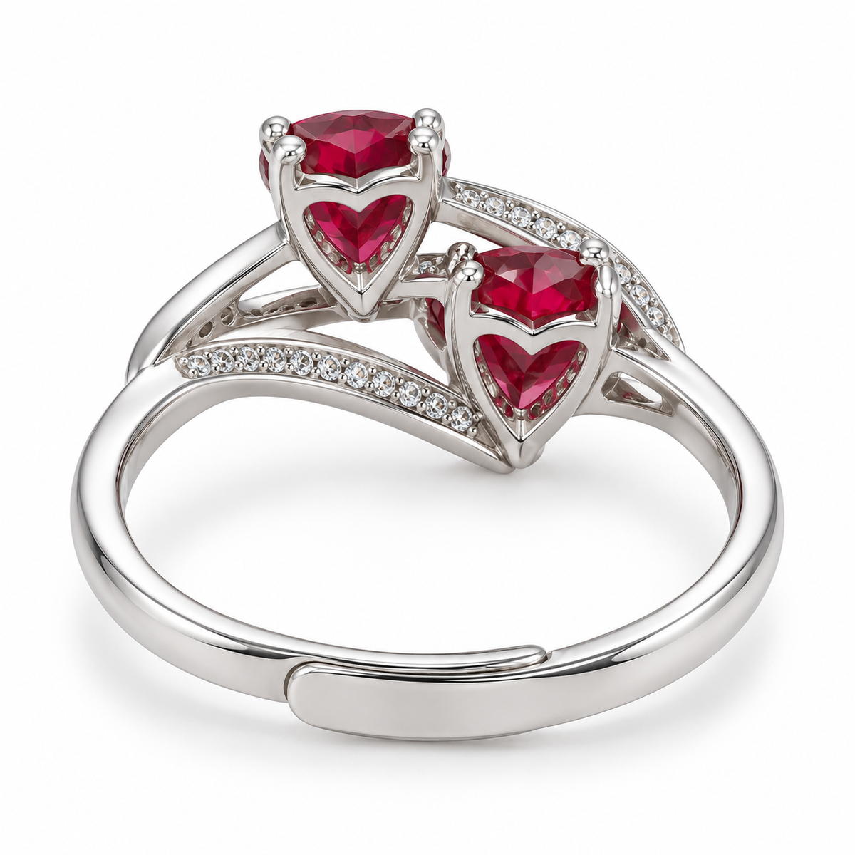 Verstelbare ring met dubbel hartje van 925 zilver