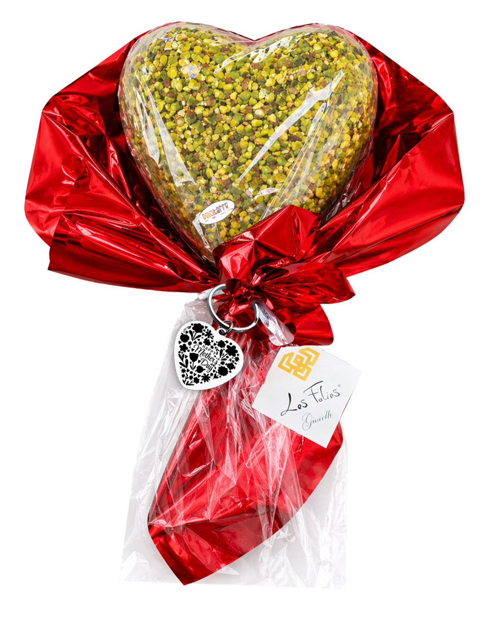 Cuore al cioccolato Gourmet con granella di Pistacchio doppia sorpresa