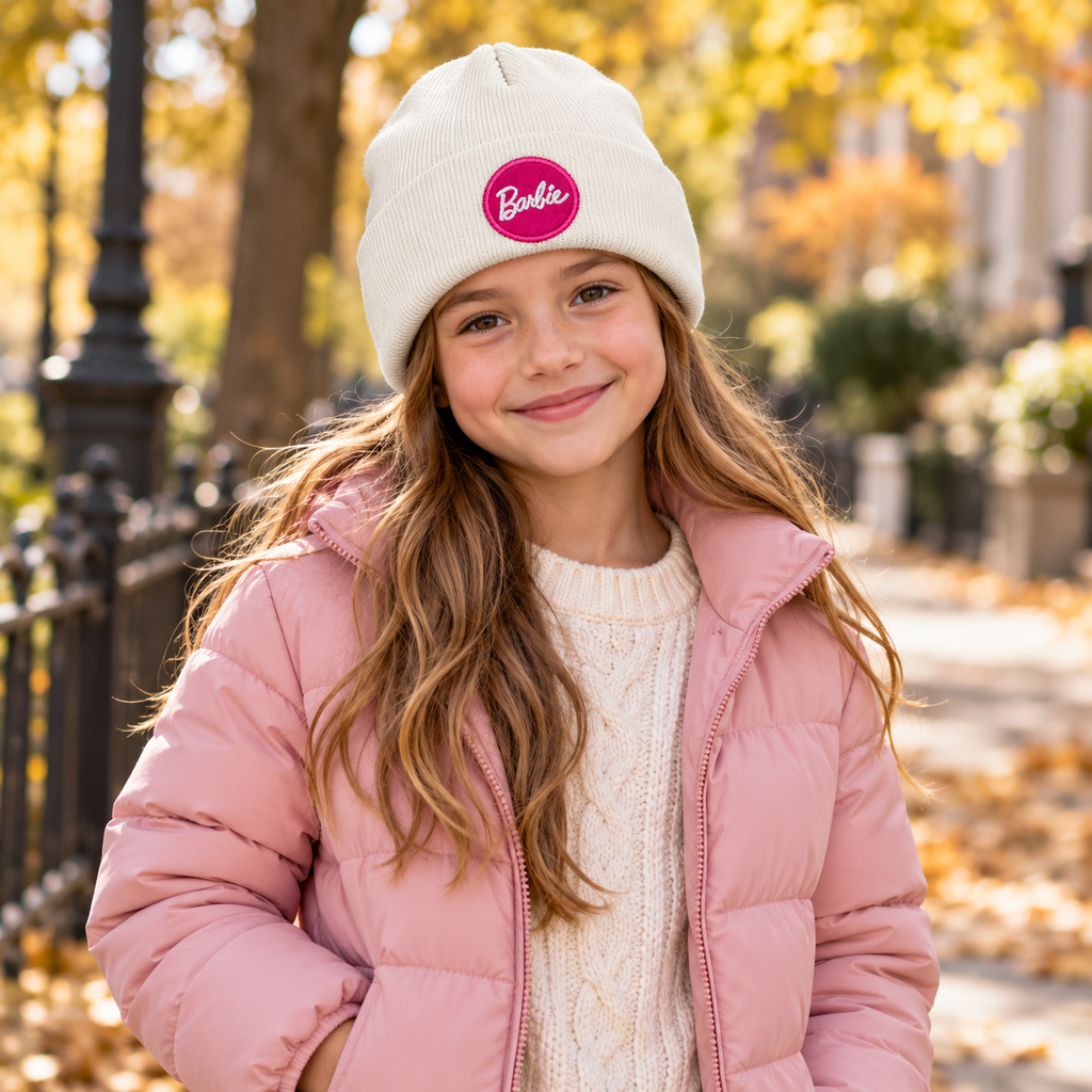 Cappello Barbie in Maglia con Risvolto e Patch Logo
