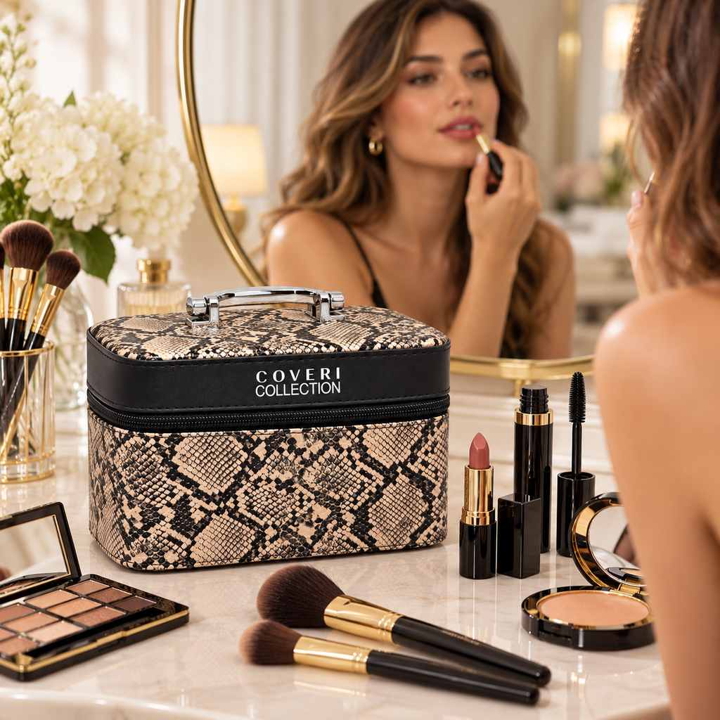 Set Regalo Donna Coveri con Sciarpa Fantasia e Beauty Case Animalier
