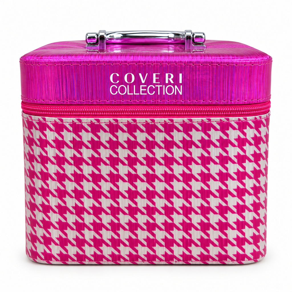 Set Regalo Donna Coveri con Sciarpone a Righe e Beauty Case Rigido Pied-de-Poule