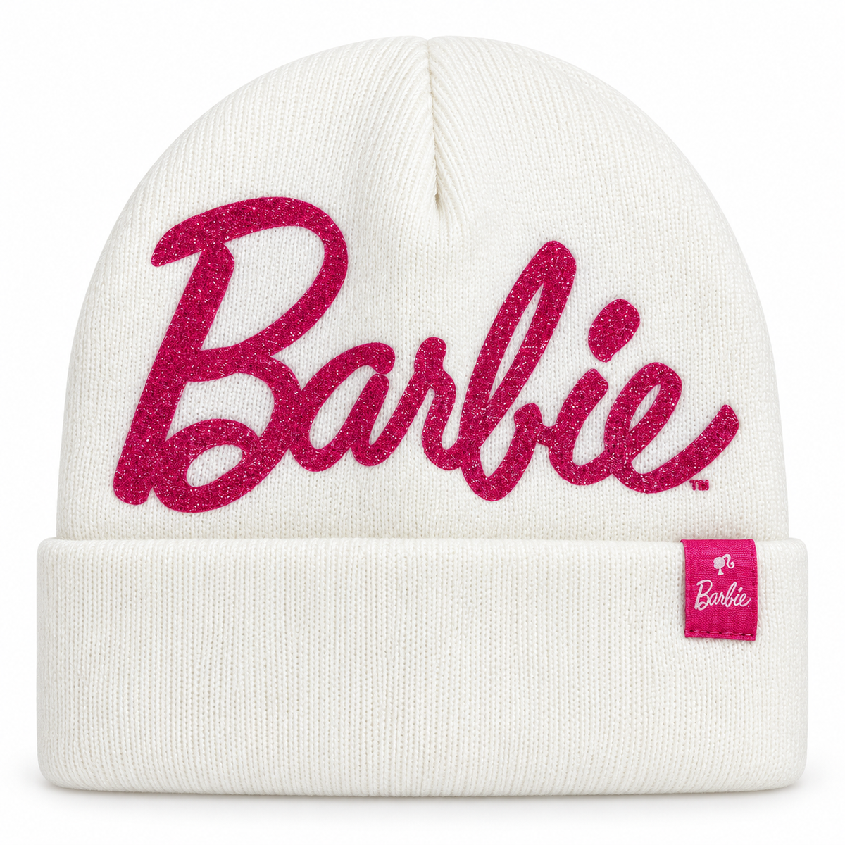 Cappello Barbie in Maglia con Logo Glitter e Risvolto