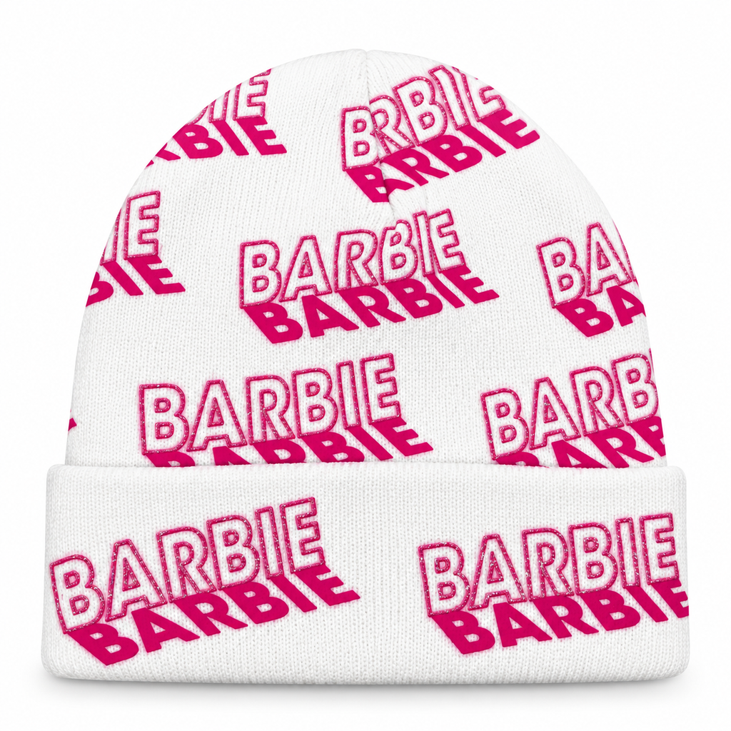 Set Barbie in Maglia con Cappello e Sciarpa a Logo Ripetuto
