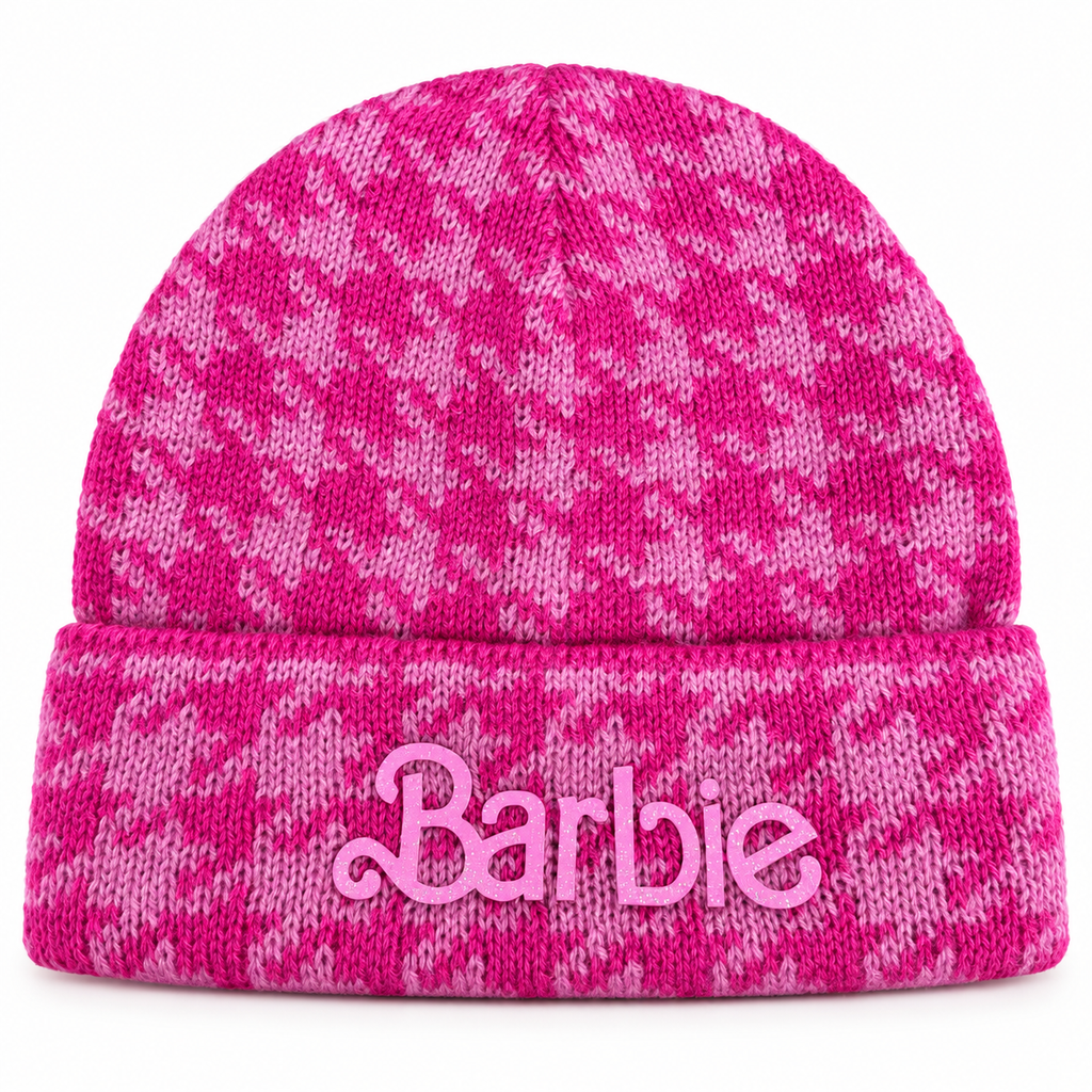 Set Barbie in Maglia Mélange con Cappello e Sciarpa a Logo Ripetuto