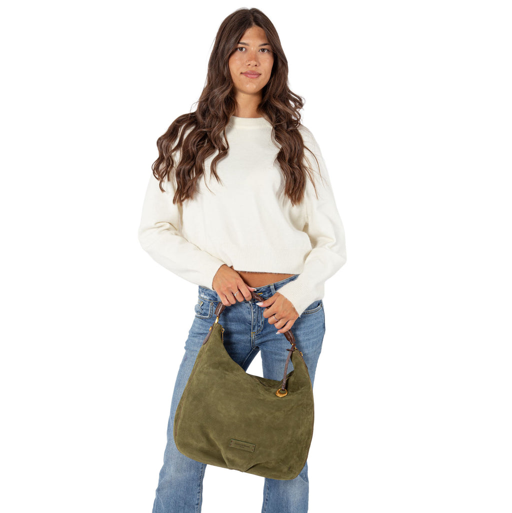 Hobo bag in vera pelle nabuk Riva Pelletteria Veneta
