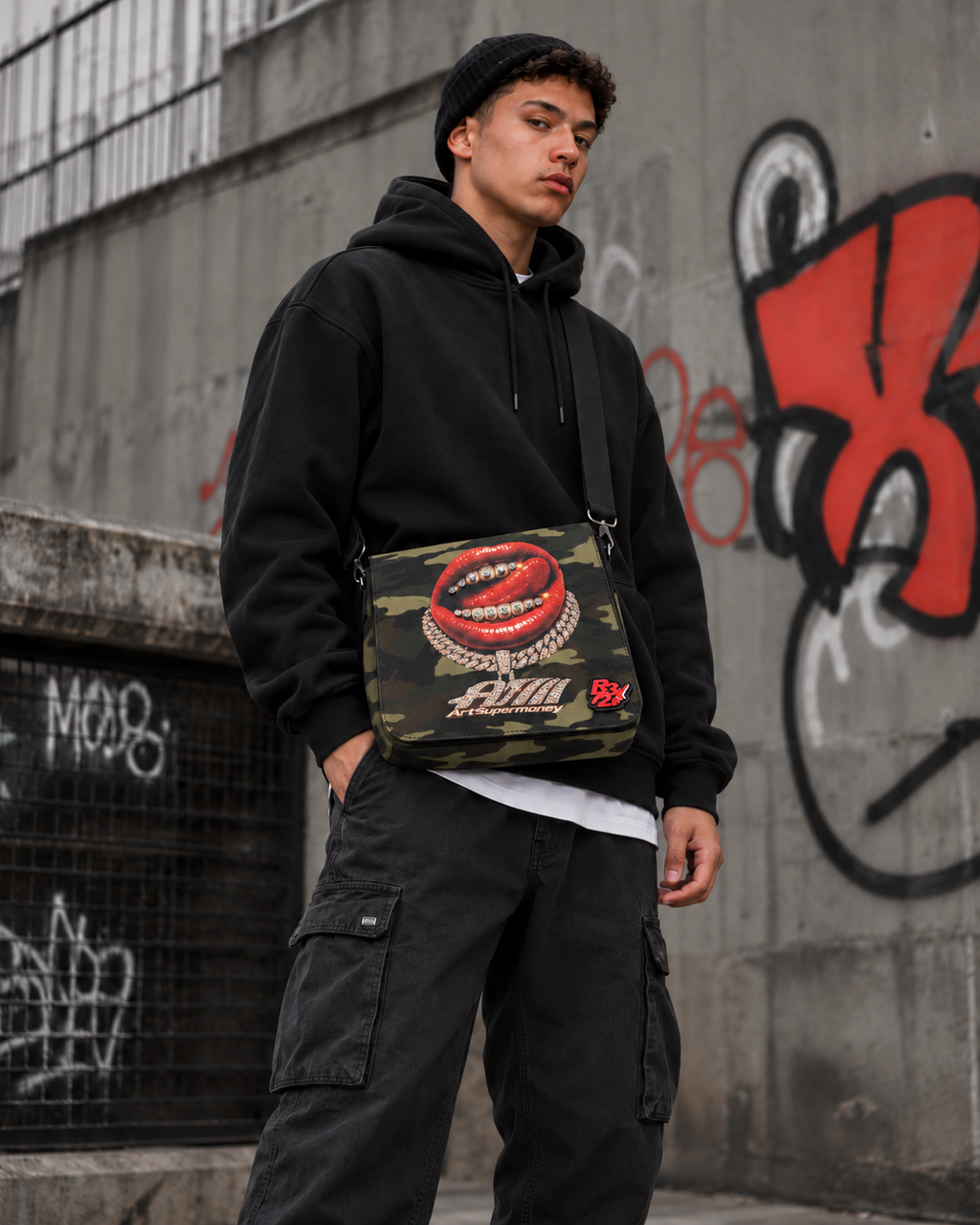 Borsa a tracolla Grillz Camo Collab. ArtSupermoney R372 Edizione Limitata