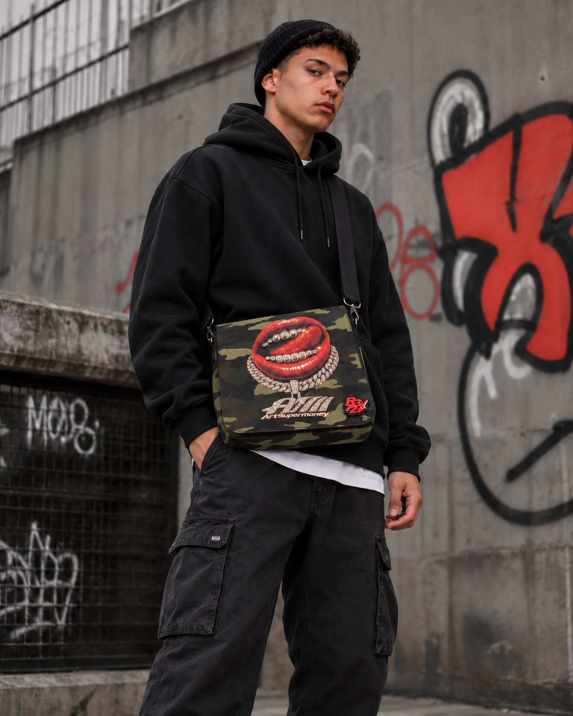 Borsa a tracolla Grillz Camo Collab. ArtSupermoney R372 Edizione Limitata