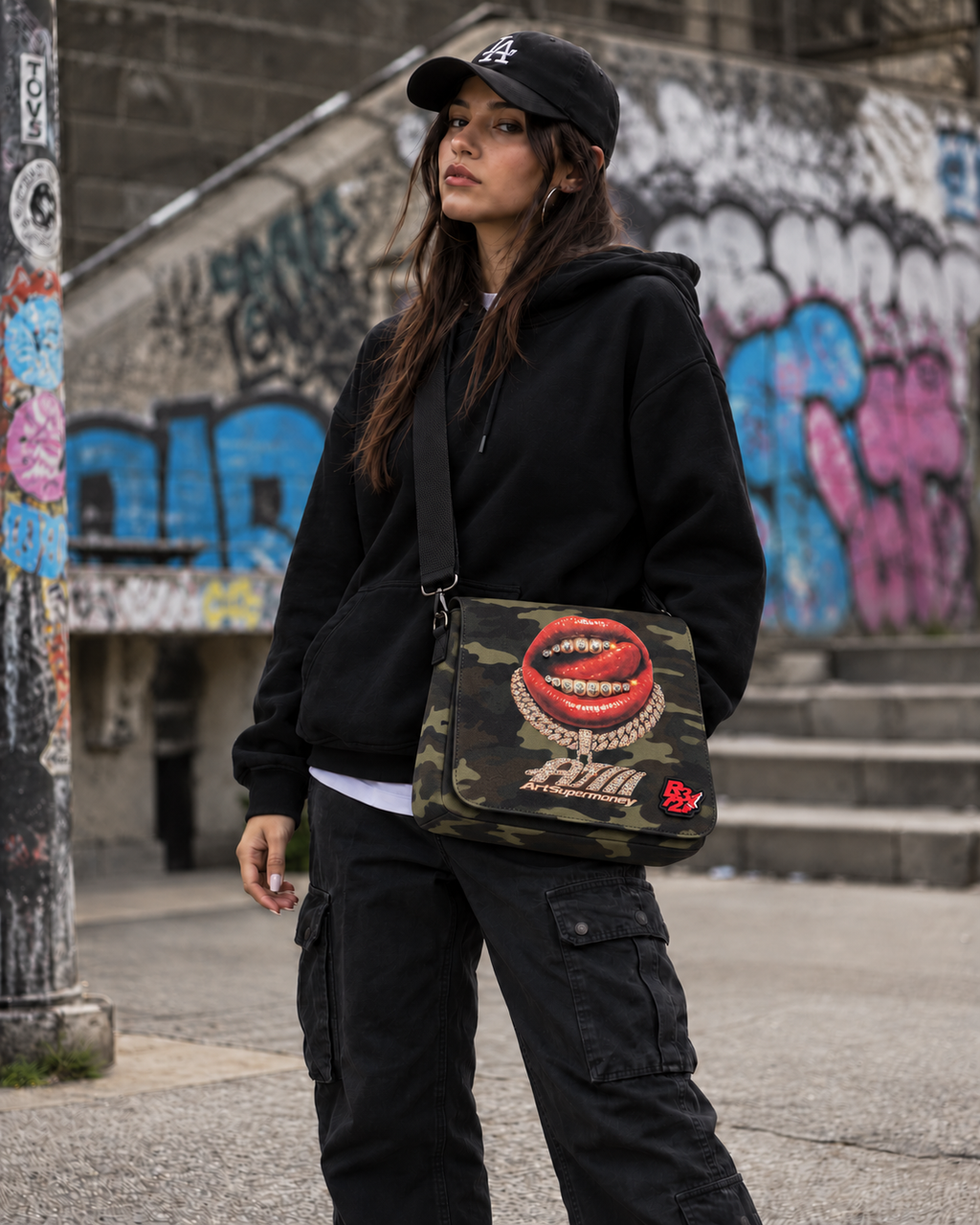 Borsa a tracolla Grillz Camo Collab. ArtSupermoney R372 Edizione Limitata