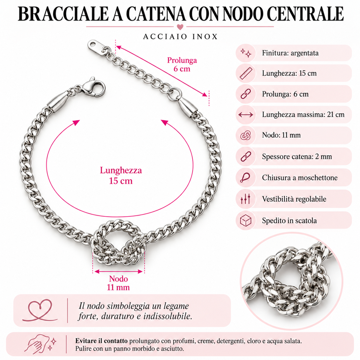 Bracciale nodo Grumetta Acciaio Inox