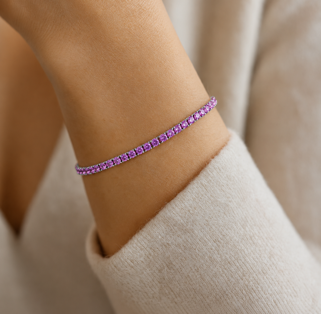 Bracciale Tennis Ametista in Argento 925 Rodiato