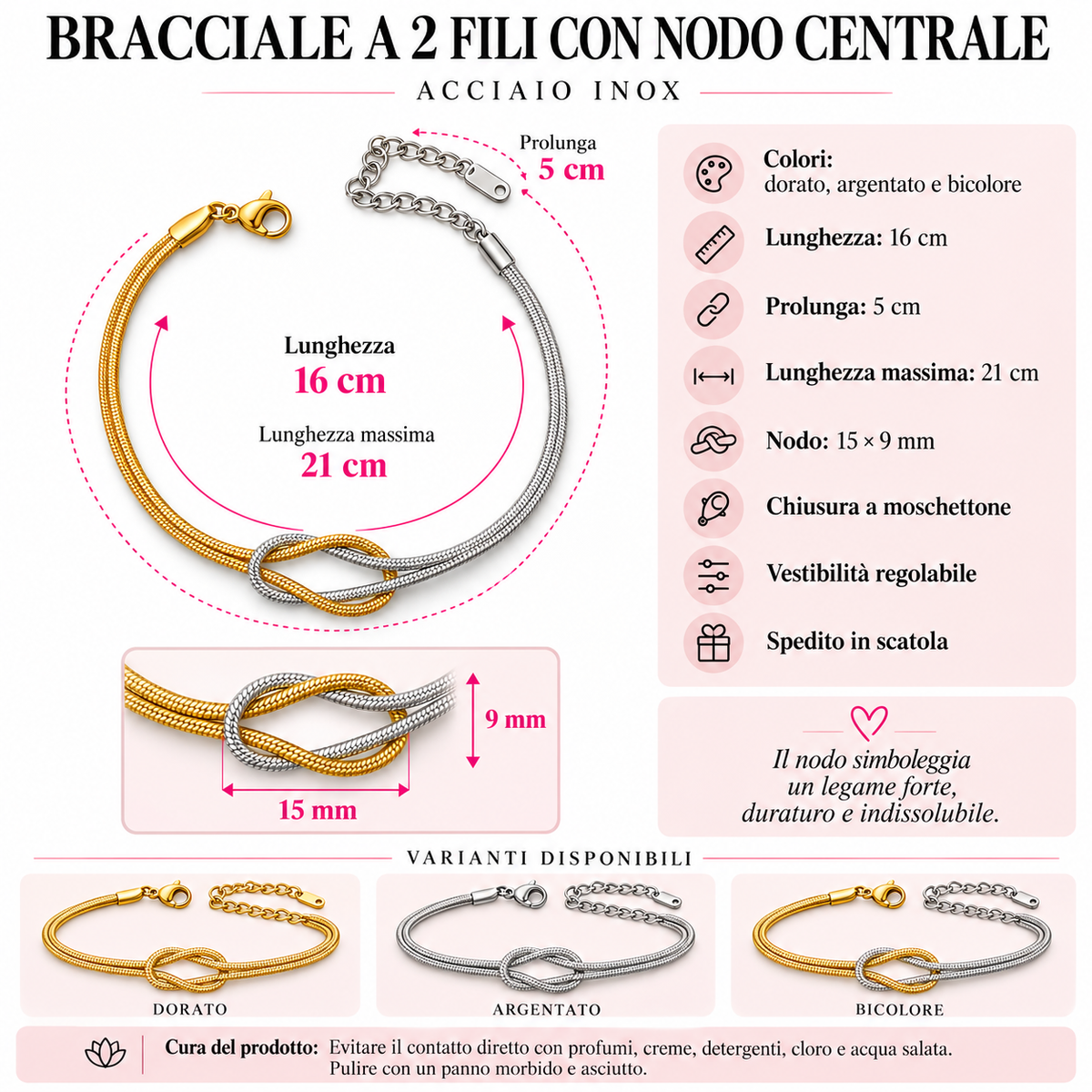 Bracciale Nodo Snake doppio filo in Acciaio Inox