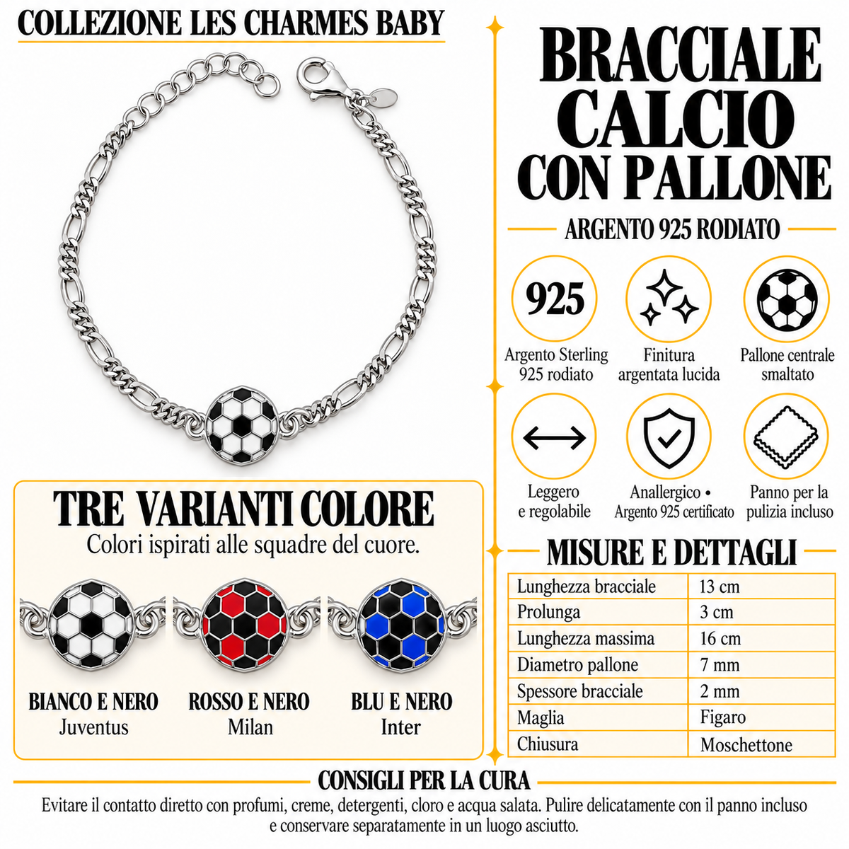 Bracciale per Bambini con Pallone da Calcio in Argento 925