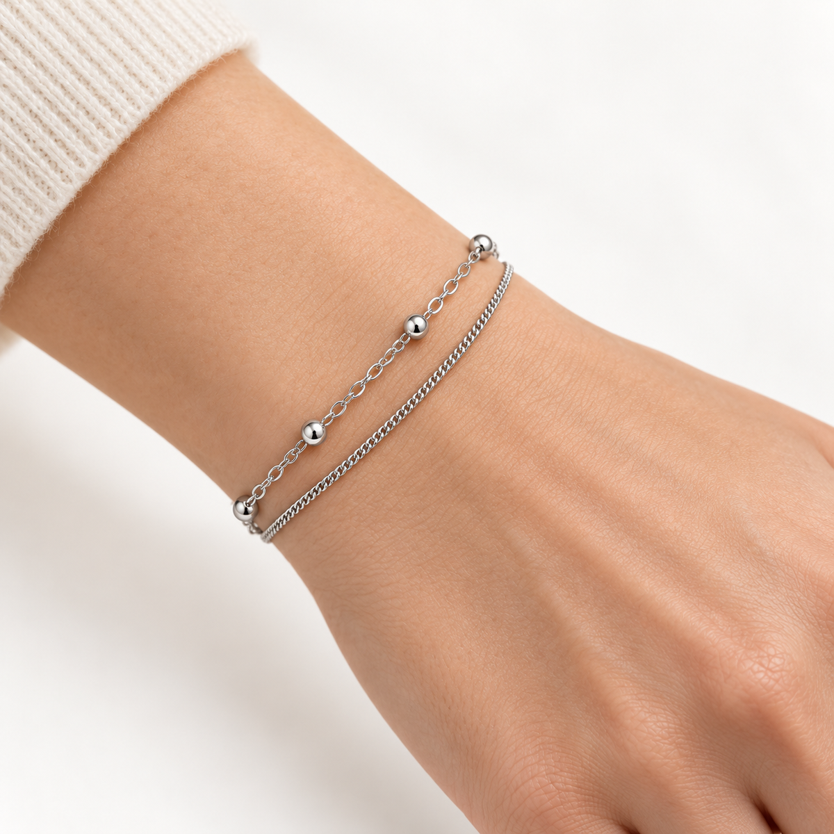 Bracelet double rang avec billes en argent 925