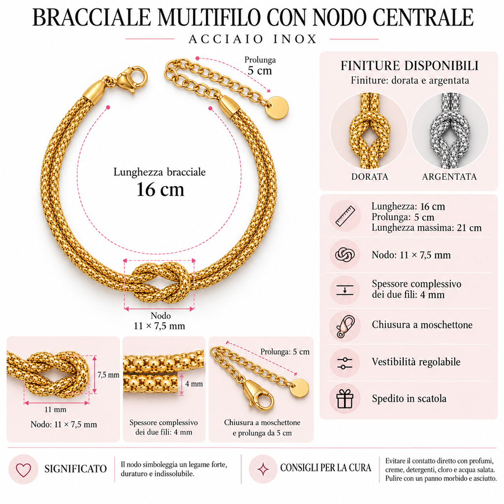 Bracciale Nodo Intrecciato doppio filo in Acciaio Inox