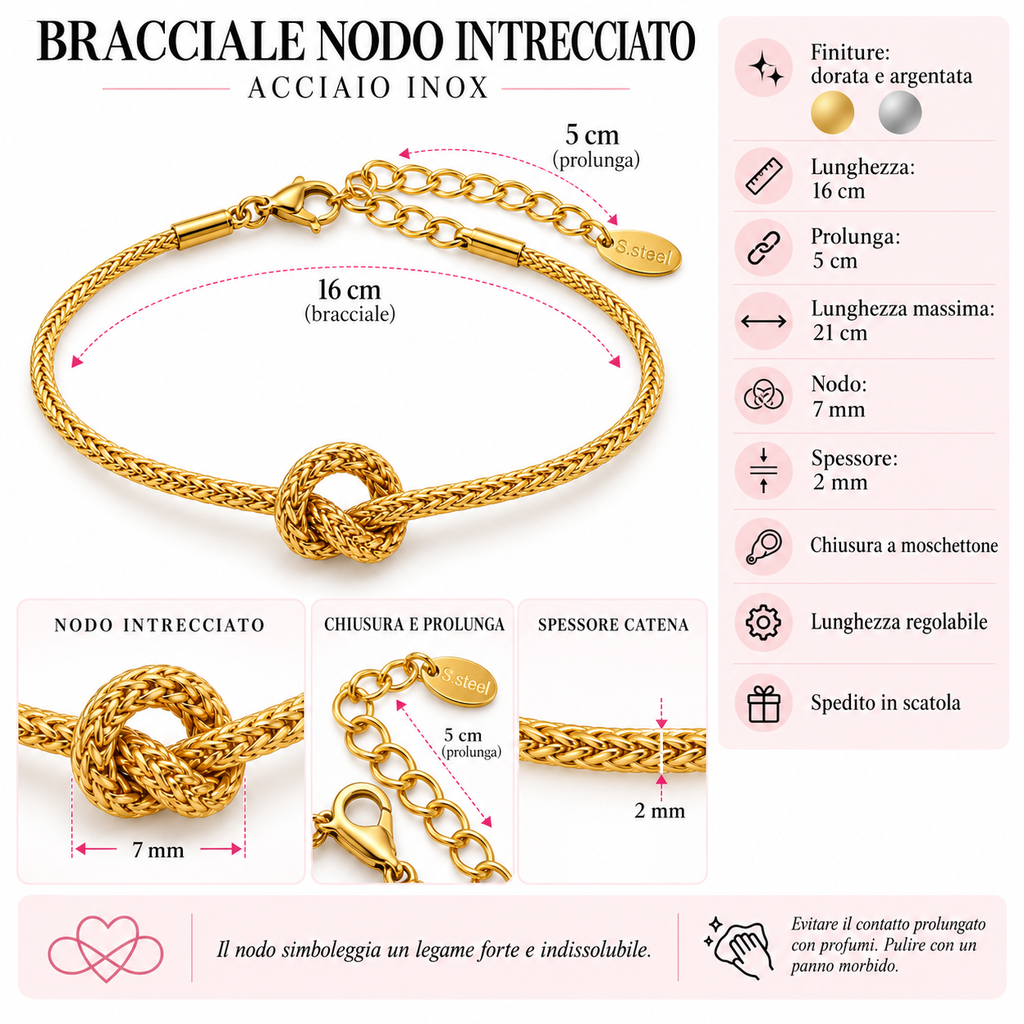 Bracciale nodo intrecciato in acciaio inox