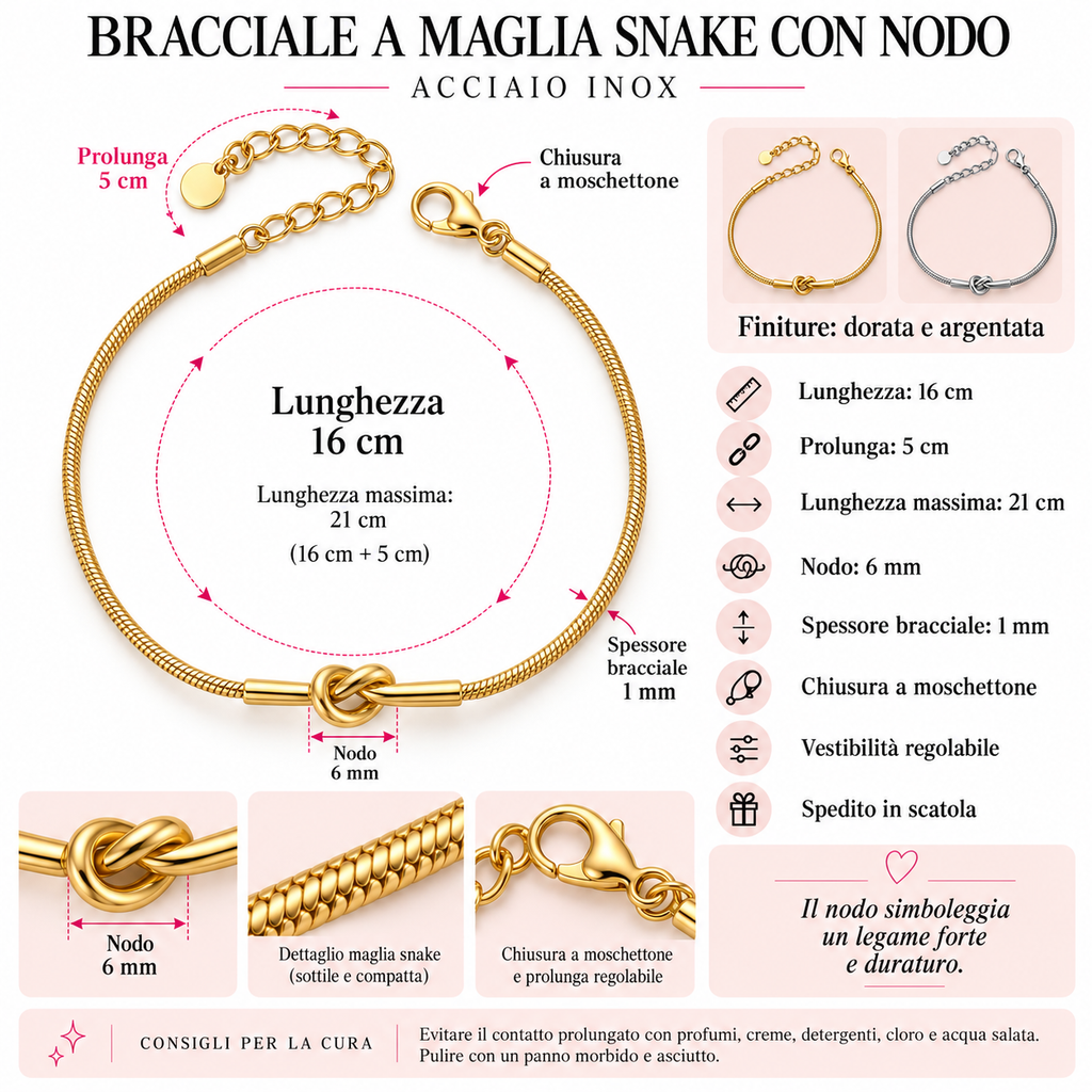 Bracciale Nodo Snake in Acciaio Inox