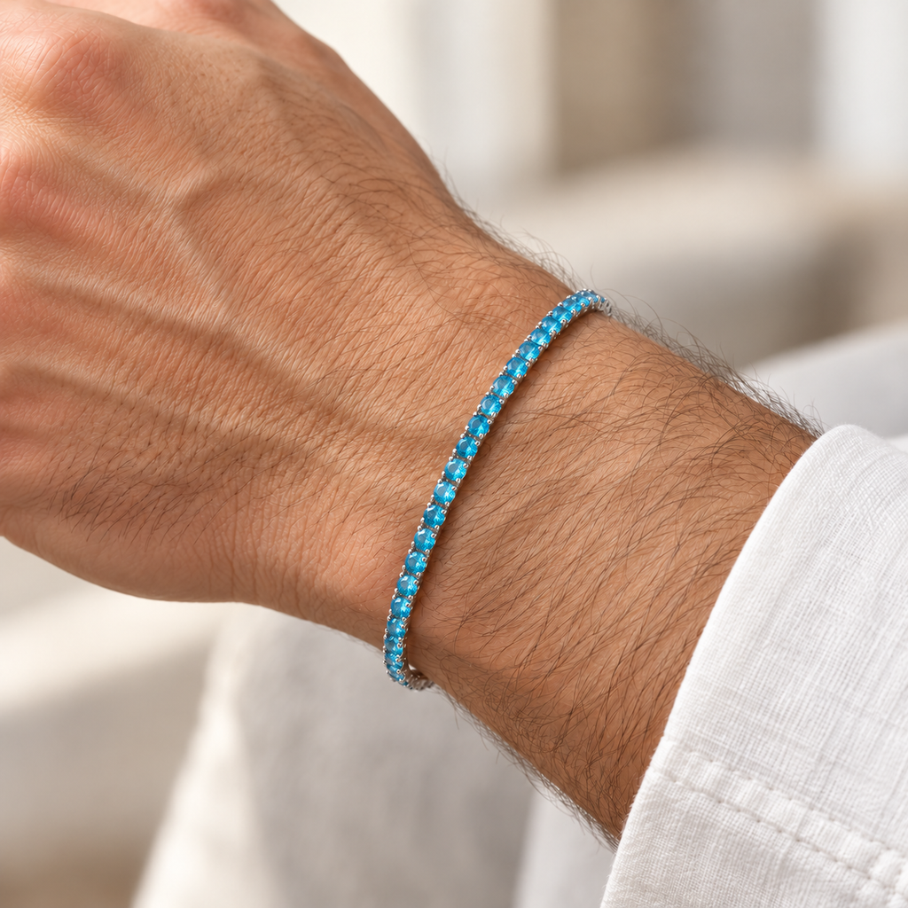 Bracciale Tennis Azzurro in Argento 925 Rodiato