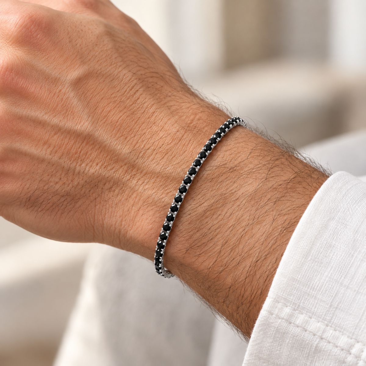 Bracciale Tennis Nero in Argento 925 Rodiato