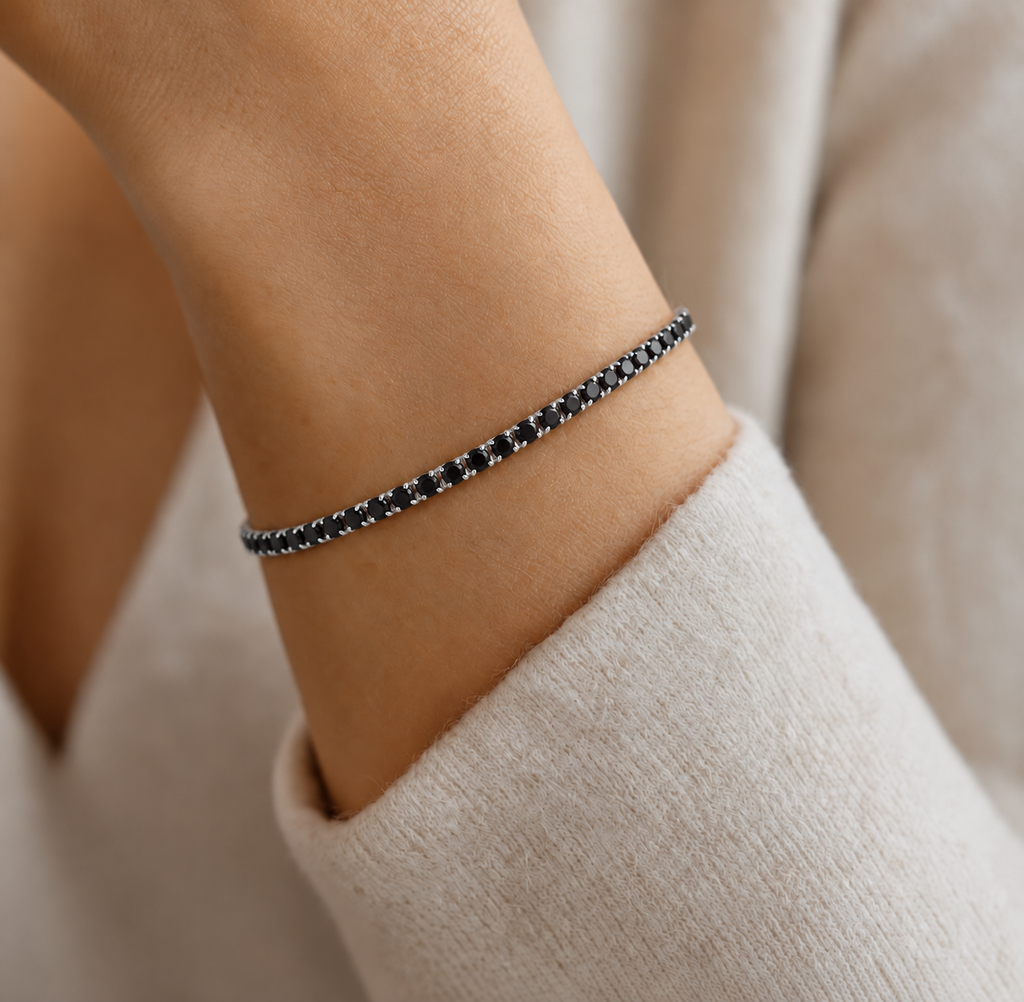 Bracelet Tennis Noir en Argent 925 Rhodié