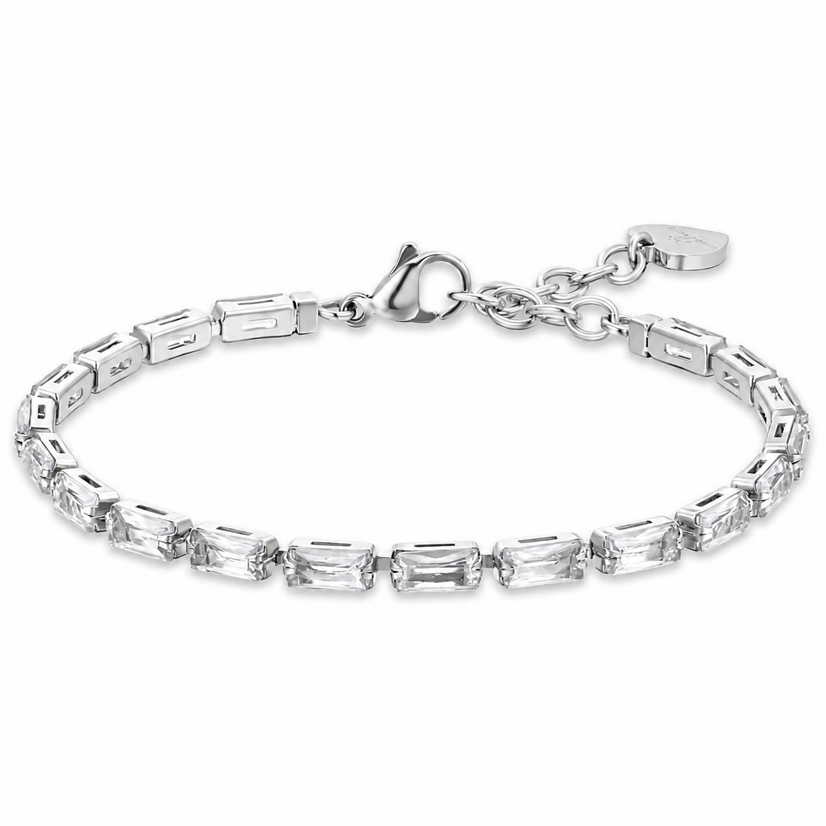 Bracciale Tennis in acciaio inox con zirconi taglio baguette 6x3mm