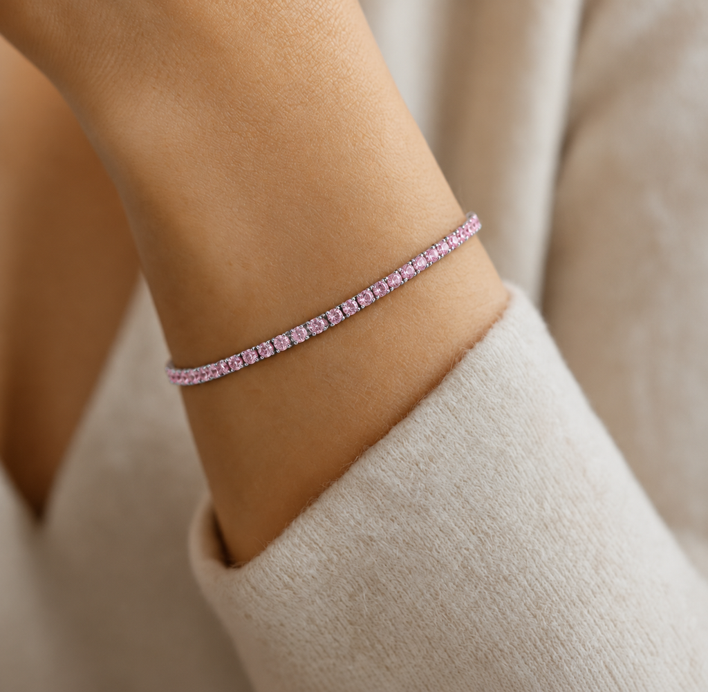 Bracelet Tennis Rose en Argent 925 Rhodié